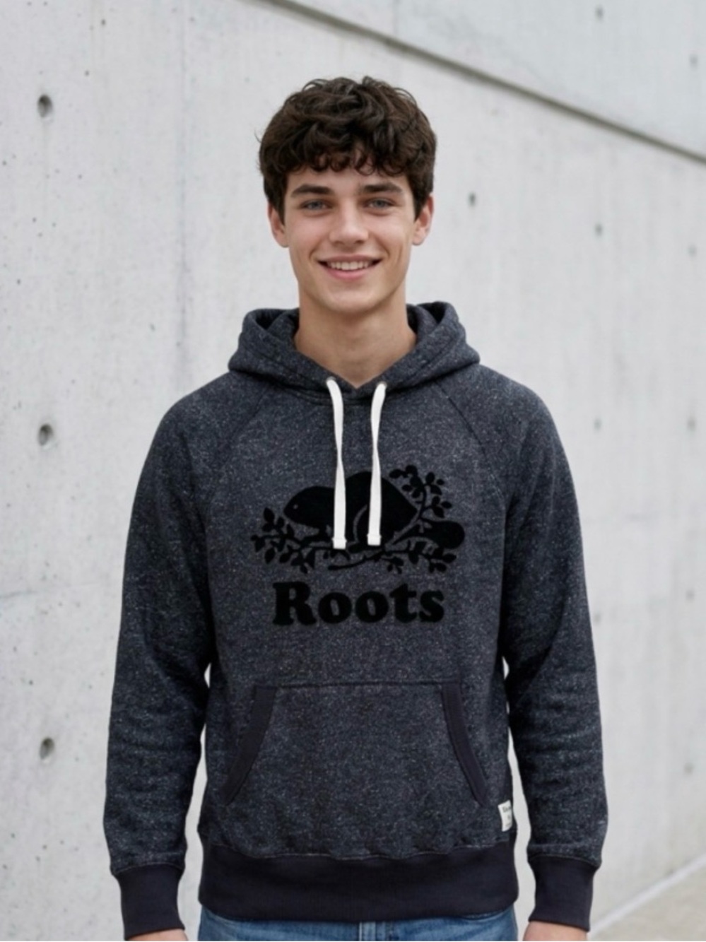 Roots Hoodie Sweatshirt Size XS Black White